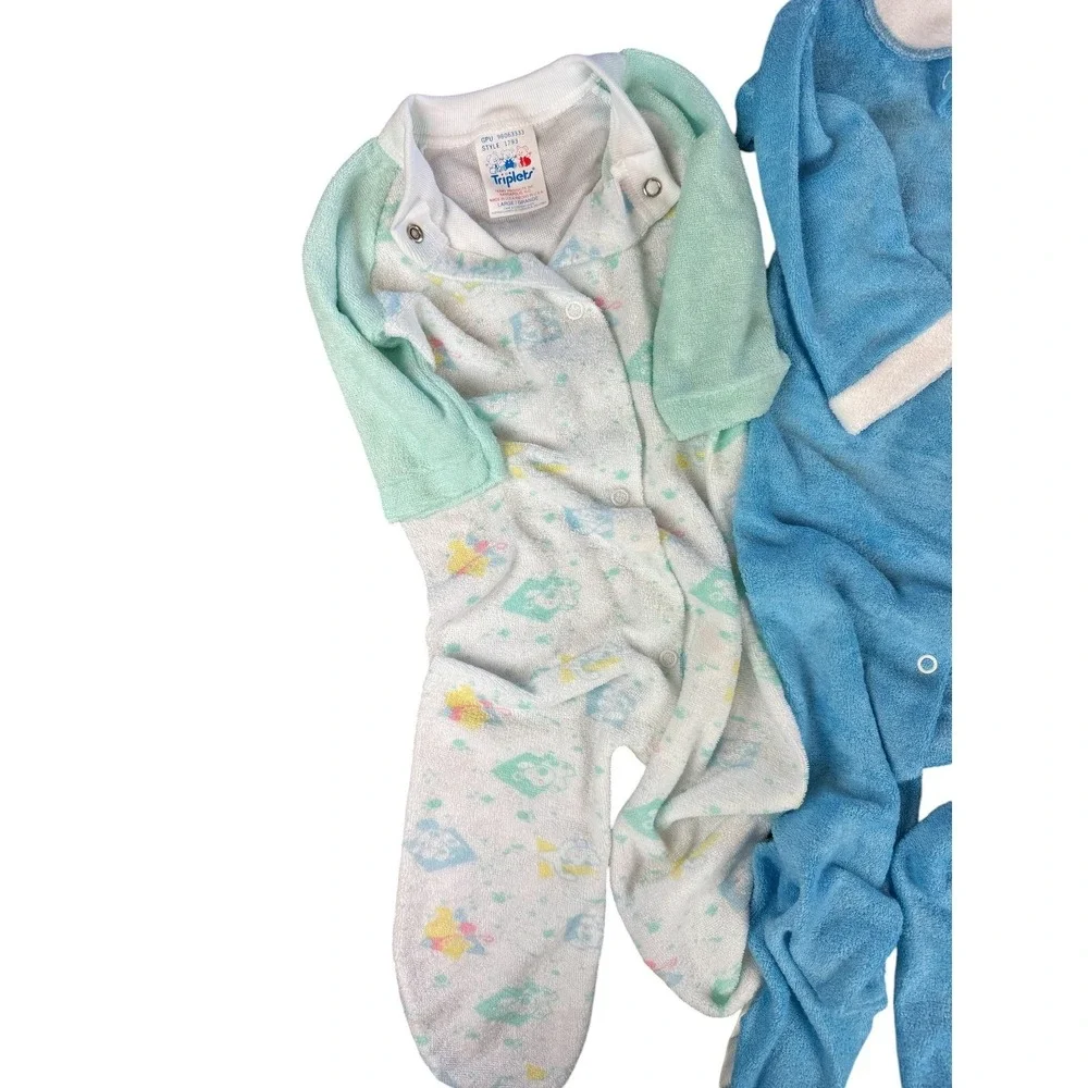 Vintage Baby Sleeper Pajamas Terry Cloth Retro Nursery‎ Decor Boy Bundle Romper